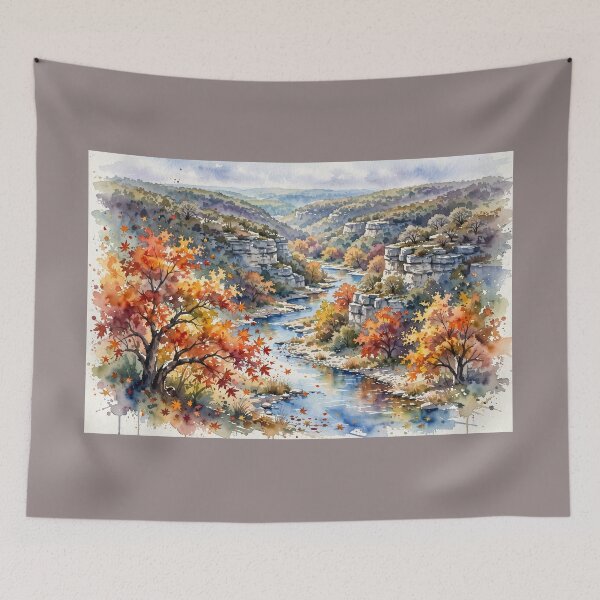 Item preview, Lost Maples Autumn River Watercolor designed and sold by HoMya.