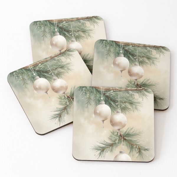 Item preview, Christmas Ornaments on Pine Branch Watercolor designed and sold by ChromaLens.