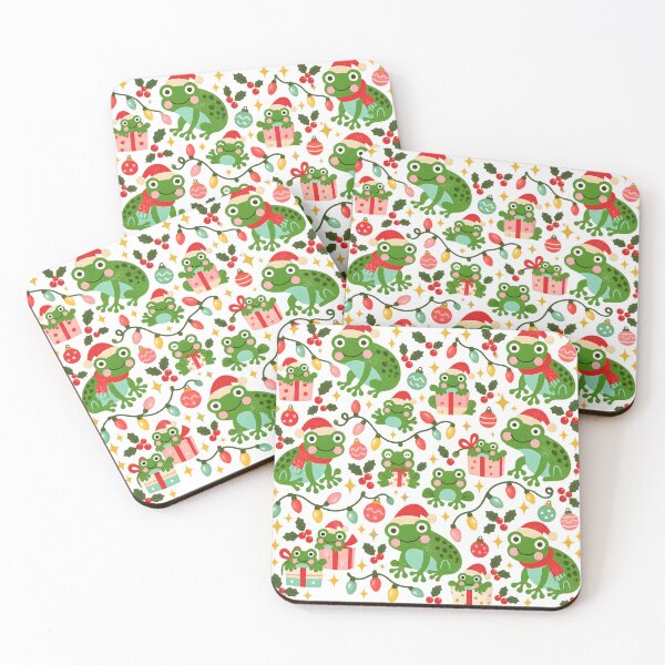 Item preview, Christmas Frogs Santa Hats Holiday Pattern designed and sold by DesignArtist.ia.