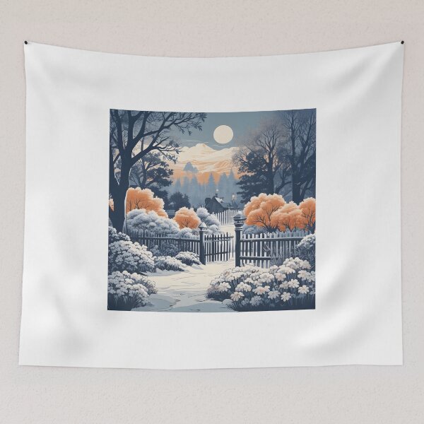 Item preview, Snowy Cottage Garden Under Moonlight designed and sold by ChromaLens.