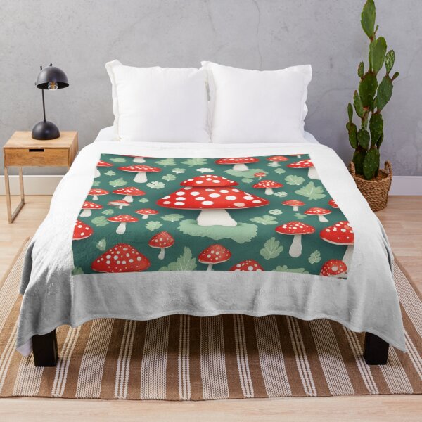 Item preview, Red Toadstool Mushrooms Pattern on Green designed and sold by ChromaLens.
