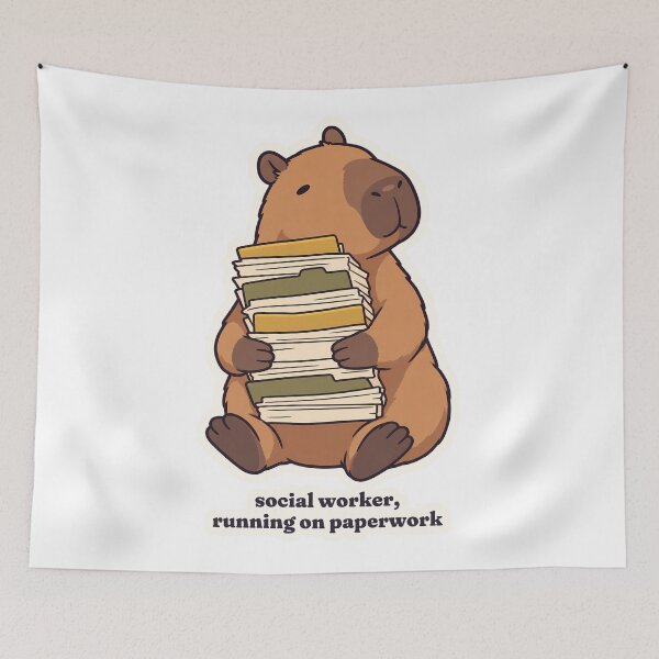 Item preview, Calm Capybara Social Worker Running on Paperwork designed and sold by OuqCreations.