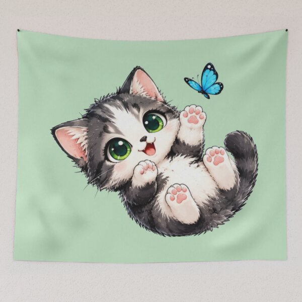 Item preview, Playful Kawaii Kitten – Cute Black and White Cat designed and sold by MushArtist.