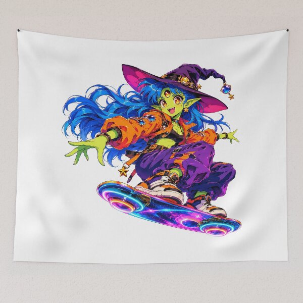 Item preview, Neon Alien Witch Anime Hoverboard Sticker designed and sold by Frenky Stickers.