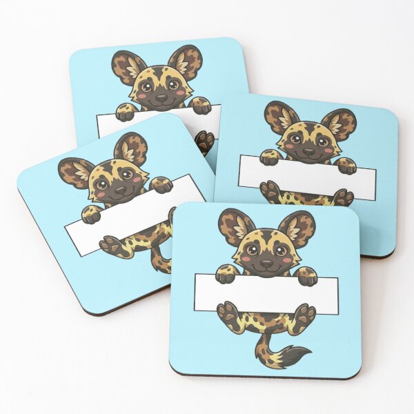 Item preview, Cute African Wild Dog Holding Blank Sign Cartoon designed and sold by PetalsPaws.