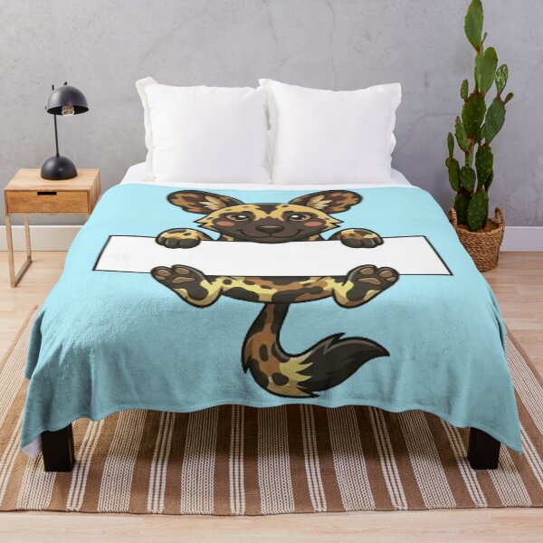 Item preview, Cute African Wild Dog Holding Blank Sign Cartoon designed and sold by PetalsPaws.