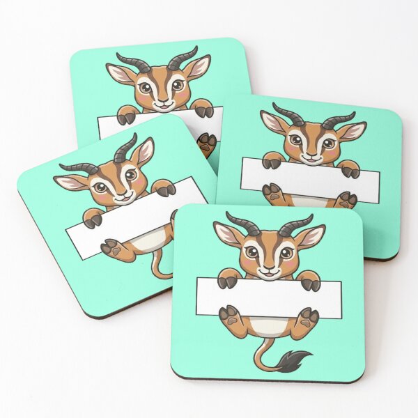 Item preview, Cute Springbok Gazelle Holding Blank Sign Cartoon designed and sold by PetalsPaws.
