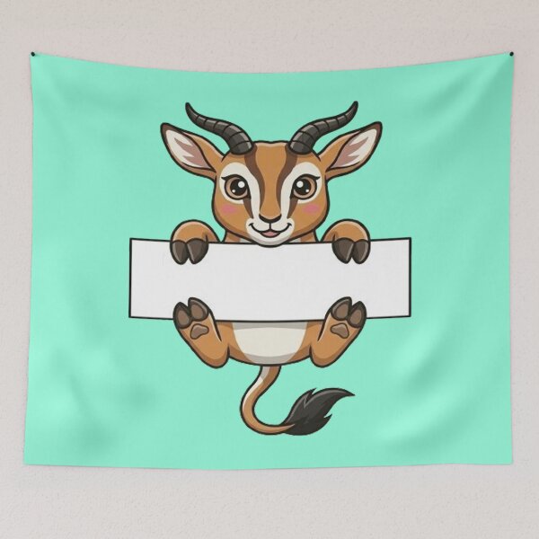 Item preview, Cute Springbok Gazelle Holding Blank Sign Cartoon designed and sold by PetalsPaws.