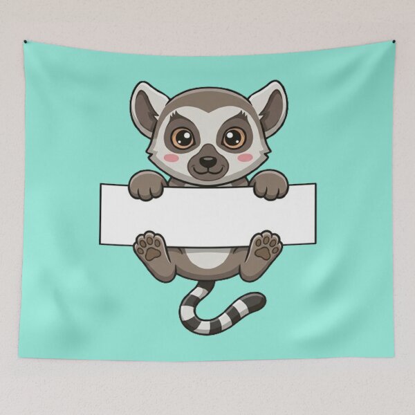 Item preview, Cute Ring Tailed Lemur Holding Blank Sign Cartoon designed and sold by PetalsPaws.