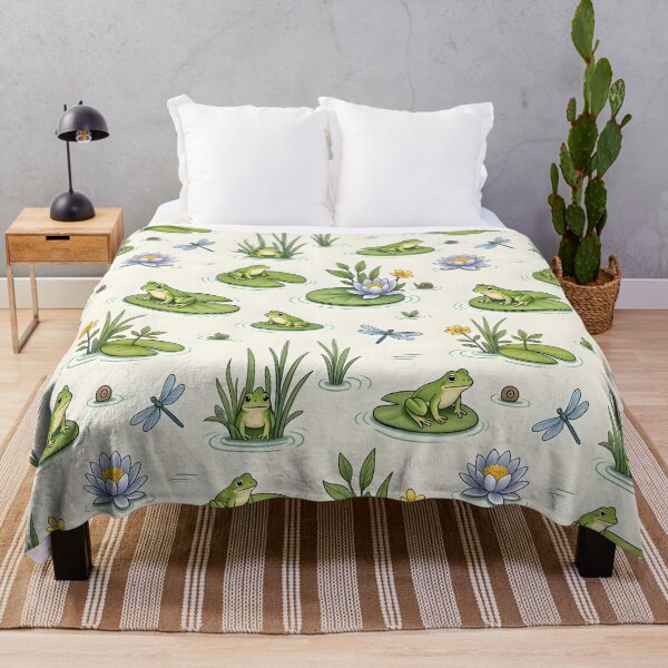 Item preview, Cute Pond Life Frogs and Water Lilies Pattern designed and sold by Sybille-Yates.