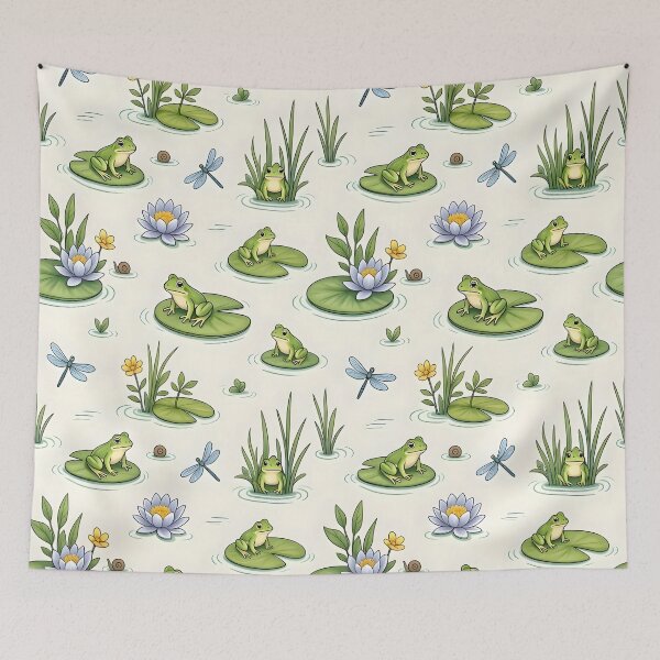Item preview, Cute Pond Life Frogs and Water Lilies Pattern designed and sold by Sybille-Yates.