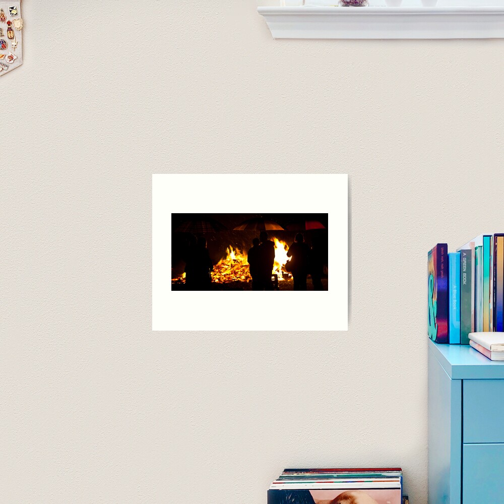 Brollies by the fire Art Print