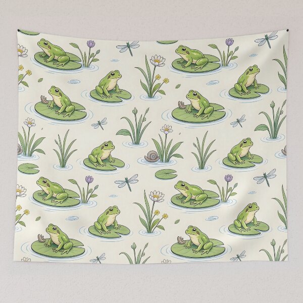 Item preview, Cute Pond Life Frogs and Water Lilies Pattern designed and sold by Sybille-Yates.