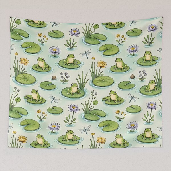 Item preview, Cute Pond Life Frogs and Water Lilies Pattern designed and sold by Sybille-Yates.
