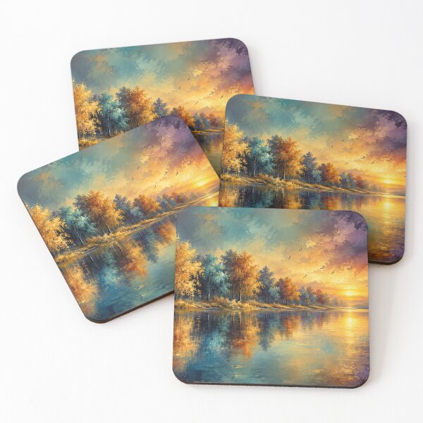 Item preview, Autumn River Sunset - Vibrant Landscape Painting designed and sold by Joey Santiago.