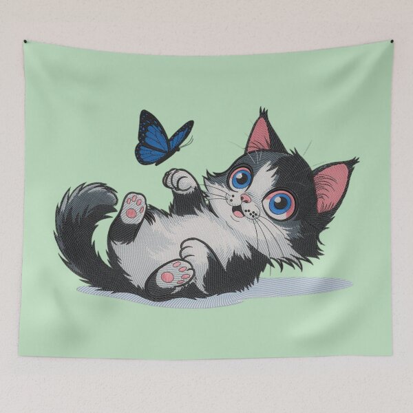 Item preview, Playful Kawaii Kitten – Cute Black and White Cat designed and sold by MushArtist.