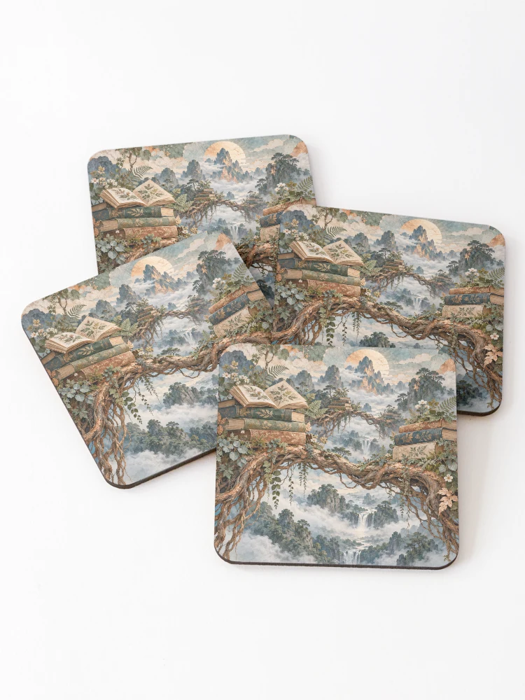 Thumbnail 1 of 5, Coasters (Set of 4), Aerial Roots Library designed and sold by DrizzyV.
