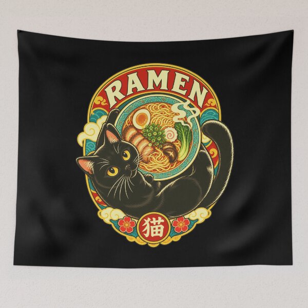 Item preview, Ramen Neko Cat Japanese Food Lover Black Kitty designed and sold by FolkGraphics.