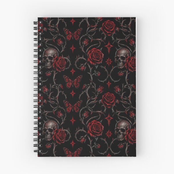 Item preview, Midnight Thorns - Gothic Skull, Red Rose & Butterfly Damask Pattern designed and sold by cabuks.