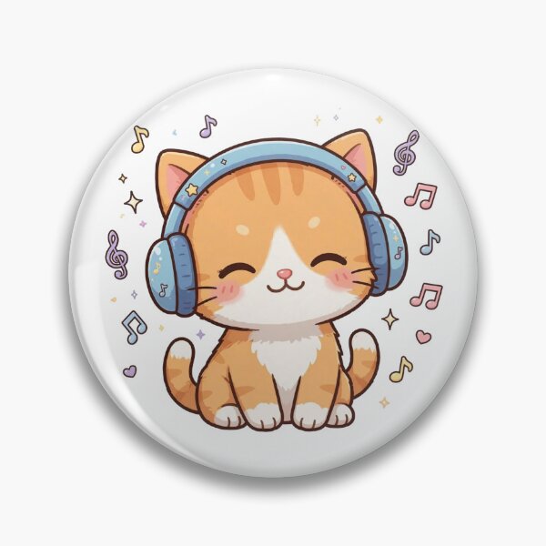 Item preview, Cute Cat Listening Music Headphones Kawaii Music Notes Kitten designed and sold by StyxIND.