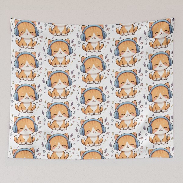 Item preview, Cute Cat Listening Music Headphones Kawaii Music Notes Kitten designed and sold by StyxIND.