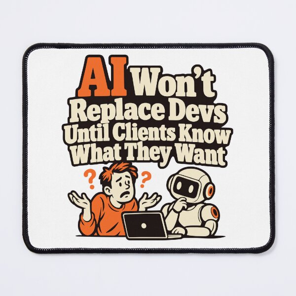 Item preview, AI Won’t Replace Devs Until Clients Know What They Want designed and sold by ThreadQuirk.