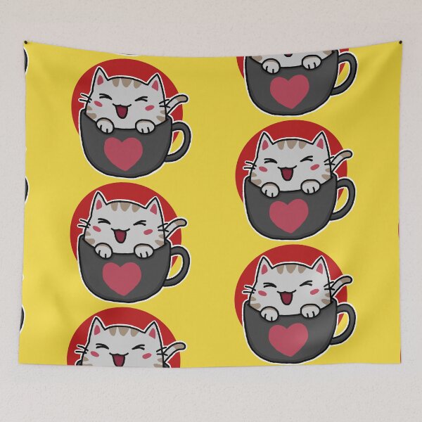Item preview, Cat, sits, cup, kawaii designed and sold by nijess.