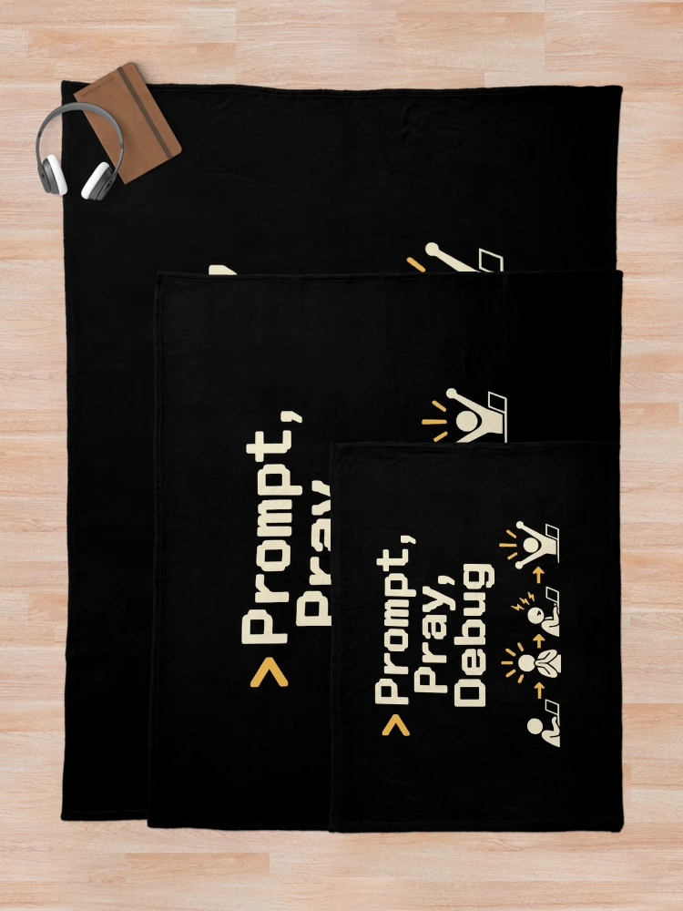 Thumbnail 5 of 6, Throw Blanket, Prompt, Pray, Debug Terminal Humor designed and sold by ThreadQuirk.