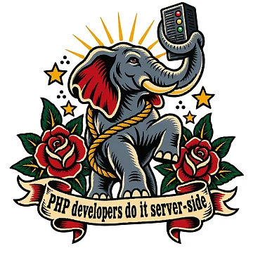 Artwork thumbnail, PHP Developer Elephant Tattoo Flash Server Side Coding Design by ThreadQuirk