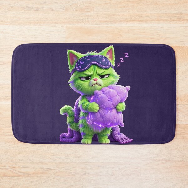Item preview, Grumpy Green Cat Wearing Sleep Mask Cozy Winter Art designed and sold by  One City Two Children Studio.