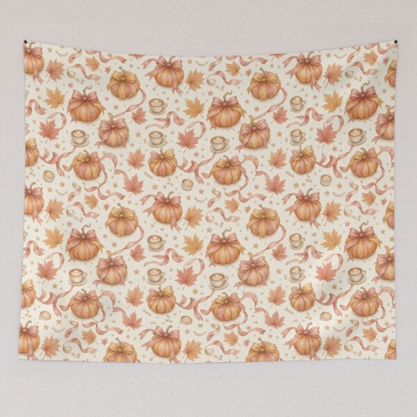 Item preview, Autumn Pumpkin Bow Coffee Seamless Pattern designed and sold by HappyOops.