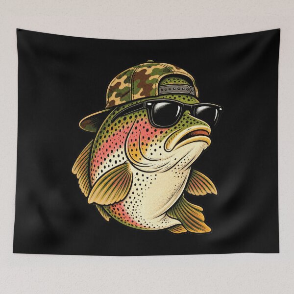 Item preview, Camouflage Trout Fisher Colorful Lake Portrait Artwork Style designed and sold by adiencarteras.