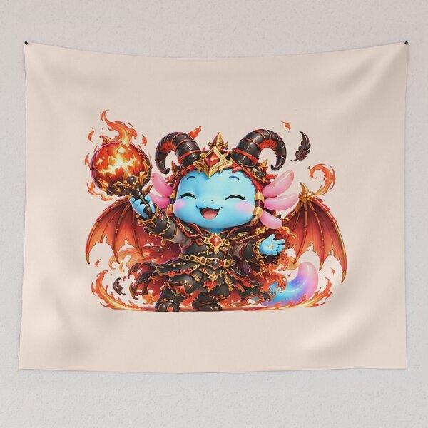 Item preview, Lolan the Demon | Cute Blue Axolotl Demon | Fantasy Creature Art designed and sold by Zaru Art Studio.