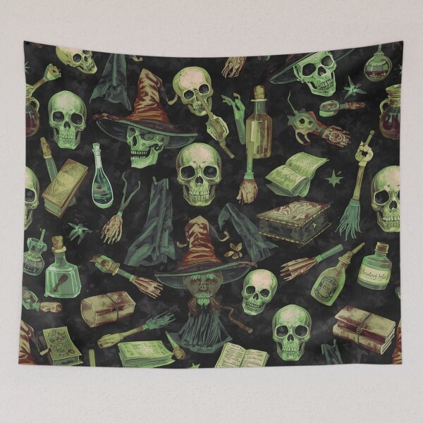 Item preview, Toxic Green Witch Skulls Pattern - Halloween Potion and Spellbook designed and sold by Ingorgia Studio.