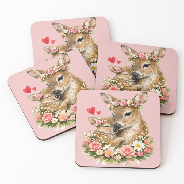 Item preview, Cute Deer Mama Fawn Floral Hearts designed and sold by the artedivino.