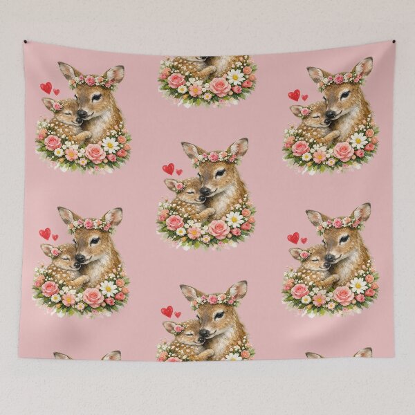 Item preview, Cute Deer Mama Fawn Floral Hearts designed and sold by the artedivino.