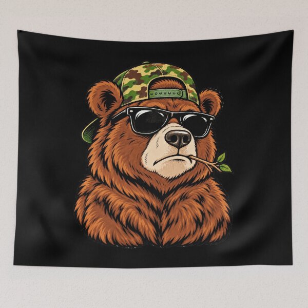 Item preview, Camouflage Bear Hunter Woodland Outdoor Portrait Artwork designed and sold by adiencarteras.