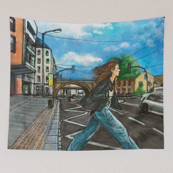 Item preview, Dresden Neustadt – Young woman at Bishop's Square | Urban Sketch Watercolor designed and sold by UMA Urban Sketch.