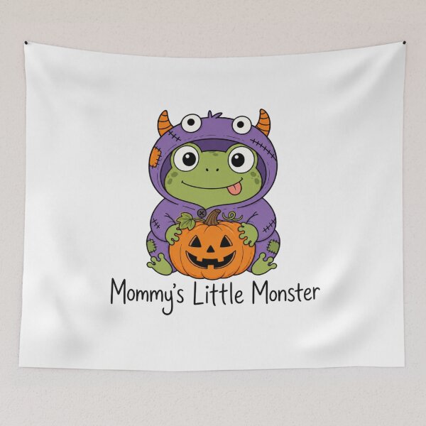 Item preview, Mommy's Little Monster Cute Frog in Monster with Pumpkin | Halloween Kids Nursery Art & Spooky Season Illustration designed and sold by illeN-Art-World.