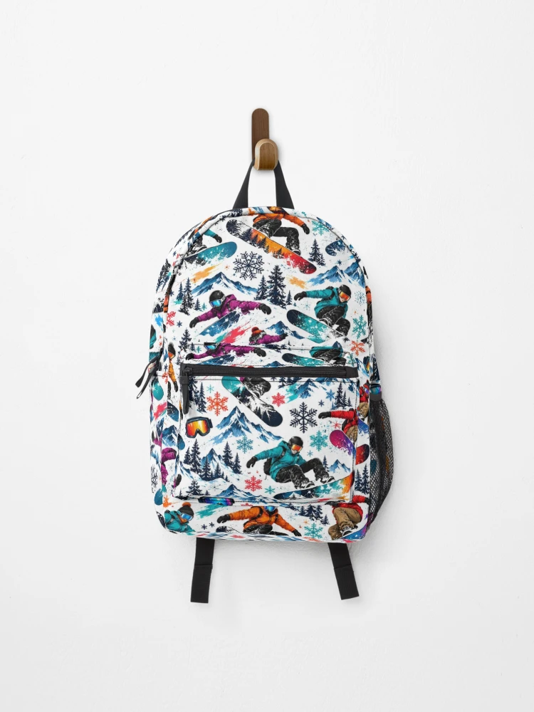 Thumbnail 1 of 3, Backpack, Colorful Snowboarding Alpine Pattern designed and sold by Side Quest Co..