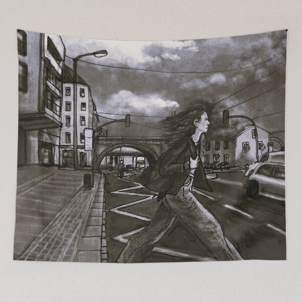 Item preview, Dresden Neustadt – Young woman at Bishop's Square | Ink drawing in black and white designed and sold by UMA Urban Sketch.