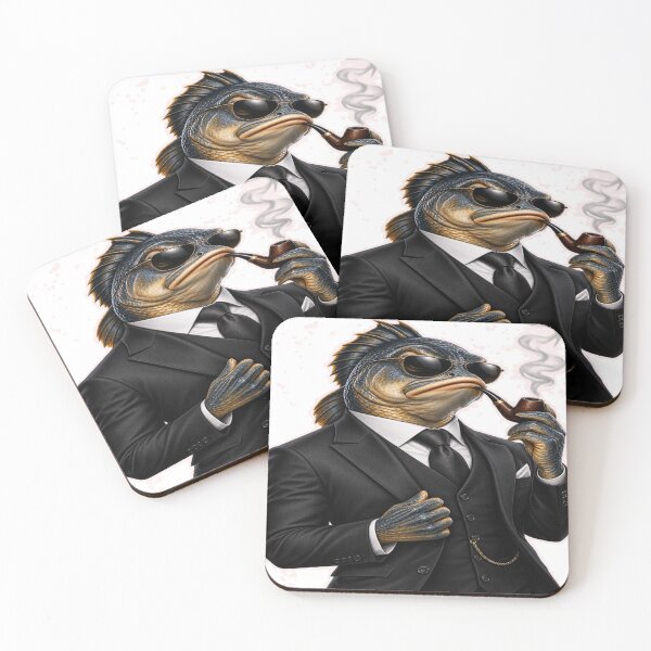 Item preview, The Gentleman Fish – Mafia Boss in a Black Suit with a Smoking Pipe designed and sold by saadzoro07.