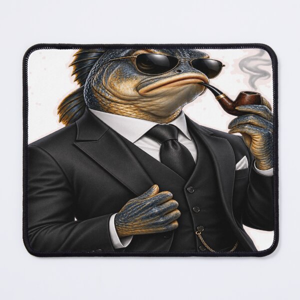 Item preview, The Gentleman Fish – Mafia Boss in a Black Suit with a Smoking Pipe designed and sold by saadzoro07.