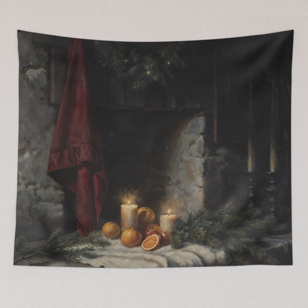 Item preview, Gothic Dark Christmas Citrus Candle Hearth Painting designed and sold by DarkHolyQueen.