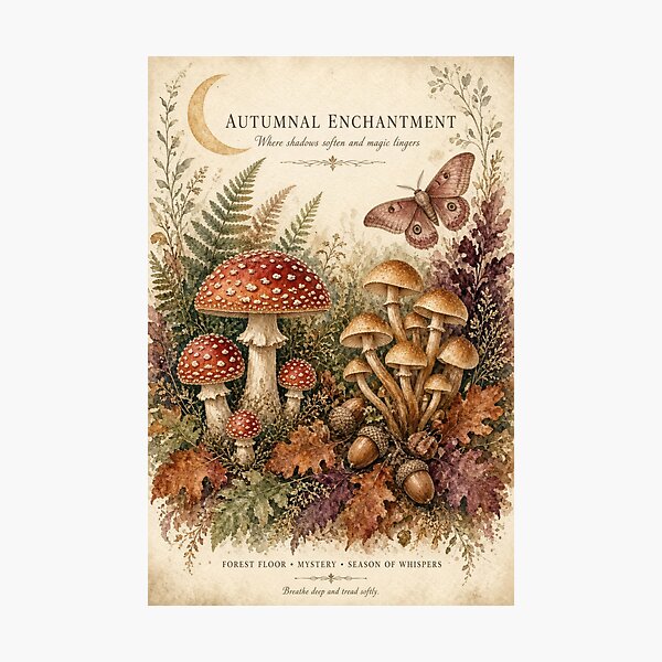 Item preview, Autumnal Enchantment Forest Mushroom Art designed and sold by HappyOops.