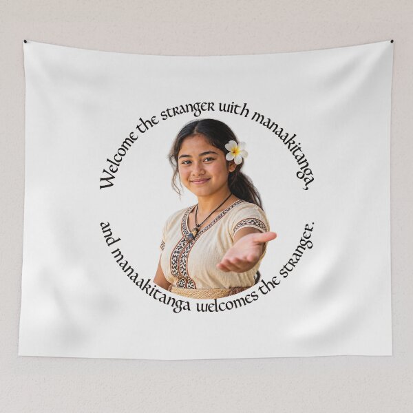 Item preview,   	 Maori Hospitality Proverb - Welcome the stranger with manaakitanga | Pacific Art designed and sold by ShakaLife.org.