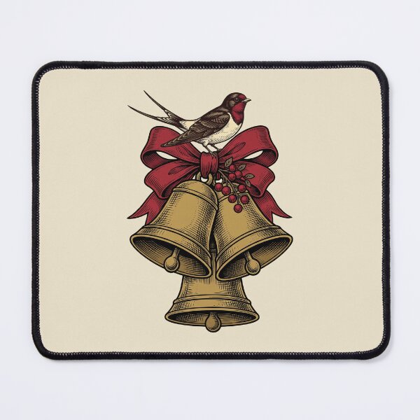 Item preview, Vintage Christmas Bells Engraving with Swallow designed and sold by Rariks.