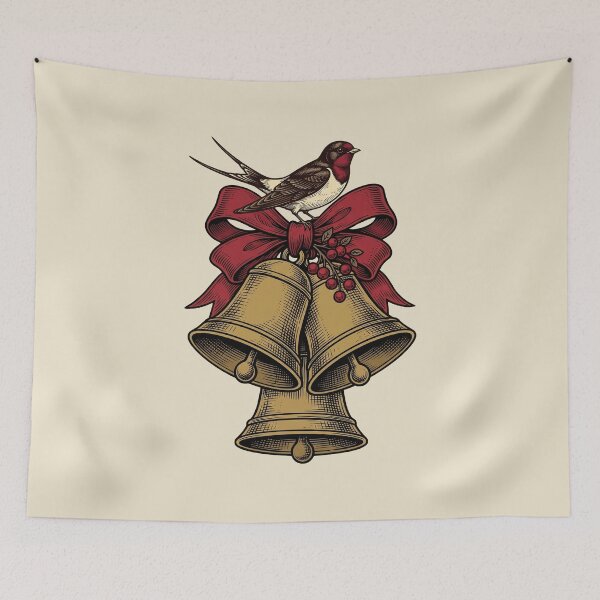 Item preview, Vintage Christmas Bells Engraving with Swallow designed and sold by Rariks.