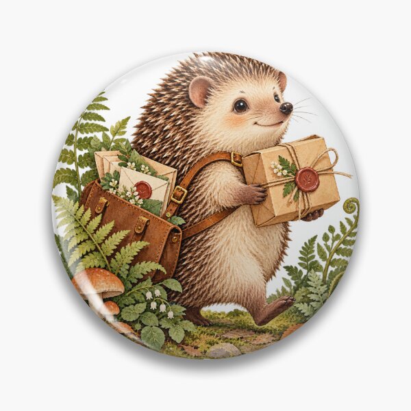 Artikelvorschau, Igel trägt ein Päckchen im Farn – Illustration zur Schneckenpost entworfen und verkauft von Xnuery.