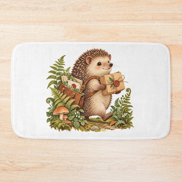 Item preview, Hedgehog Carrying a Parcel in Ferns – Snail Mail Illustration designed and sold by Xnuery.